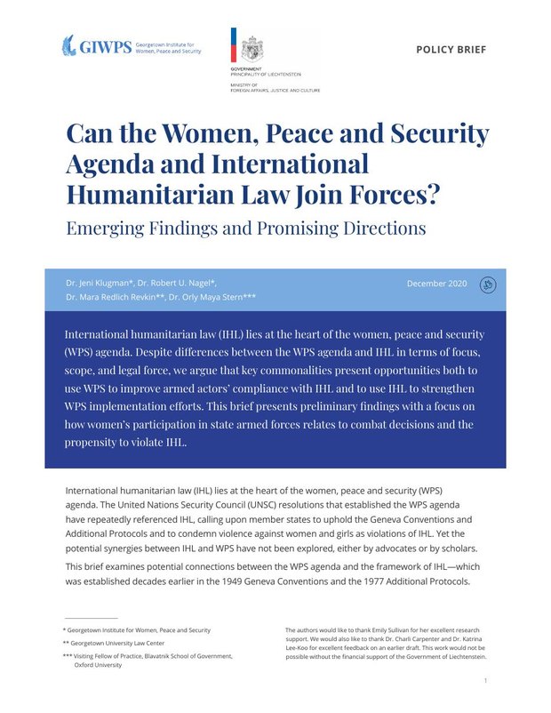 Policy brief: Can the Women, Peace and Security Agenda and International Humanitarian Law Join Forces? (GIWPS, 2020)